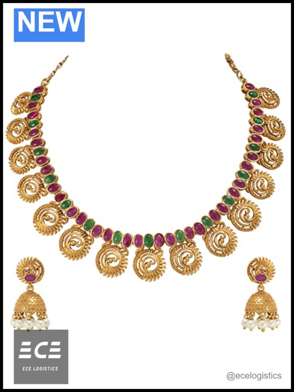 Aheli Indian Wedding Wear Faux Stone Studded Floral Necklace Earrings Set